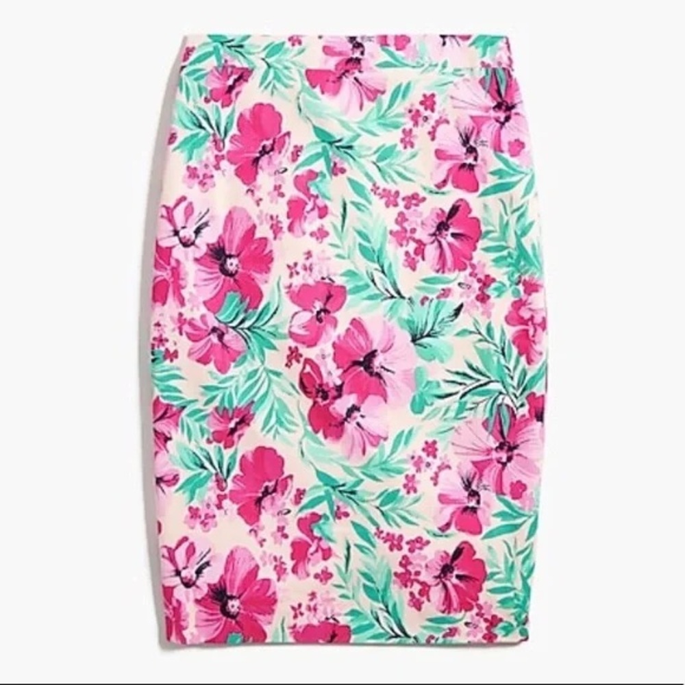 J. Crew Cotton Floral Print Pencil Pink & Green Skirt Size 10 nwt